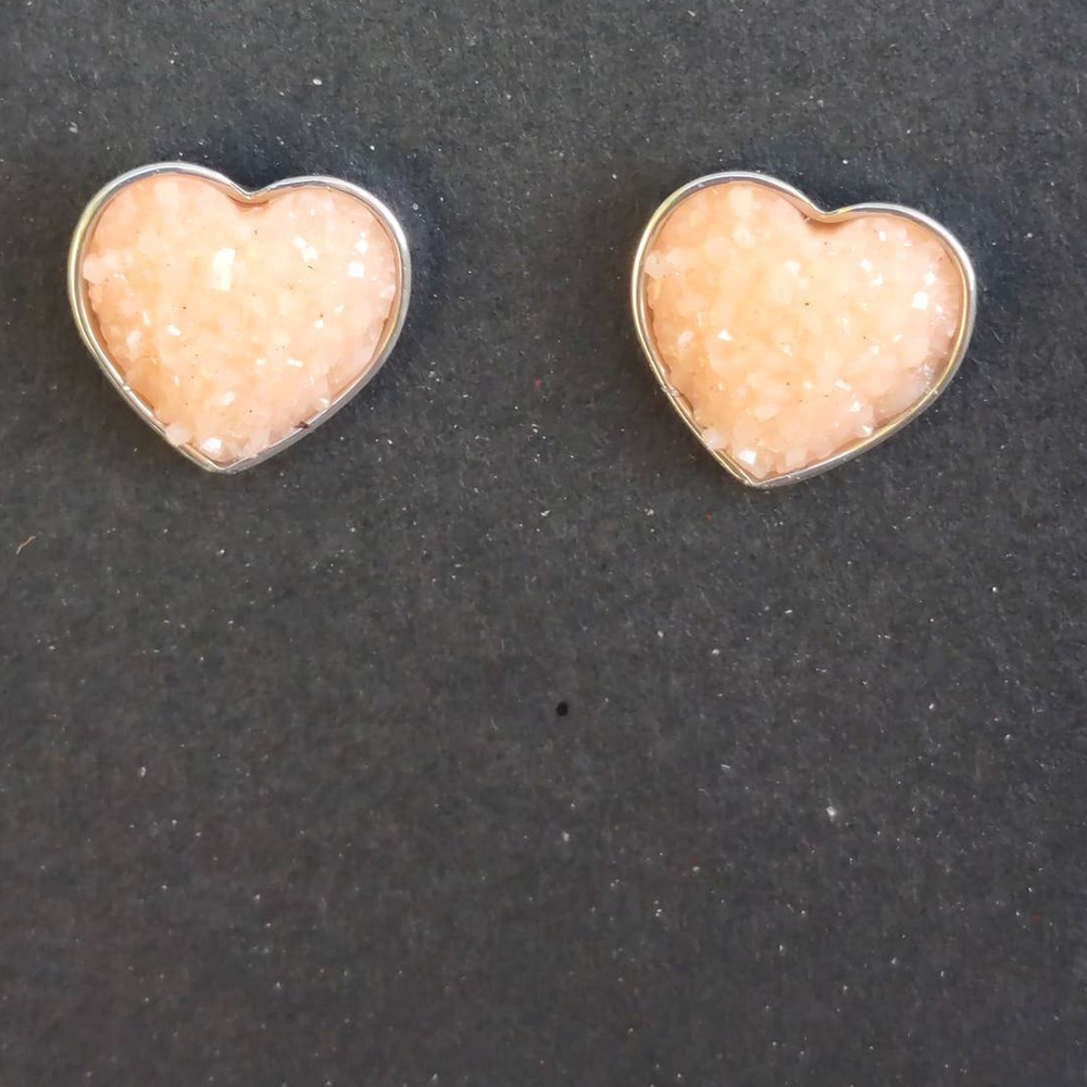 5/$25 Heart Shaped Druzy Earring Peach Studs Hearts Earrings NEW Coral